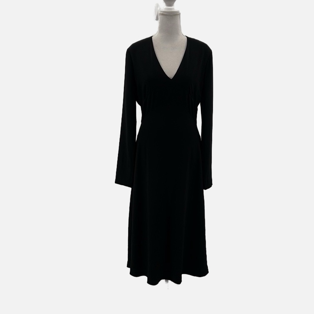 Aritzia Babaton V Neck Long Sleeve Empire Waist Midi Dress in Black - Size 10